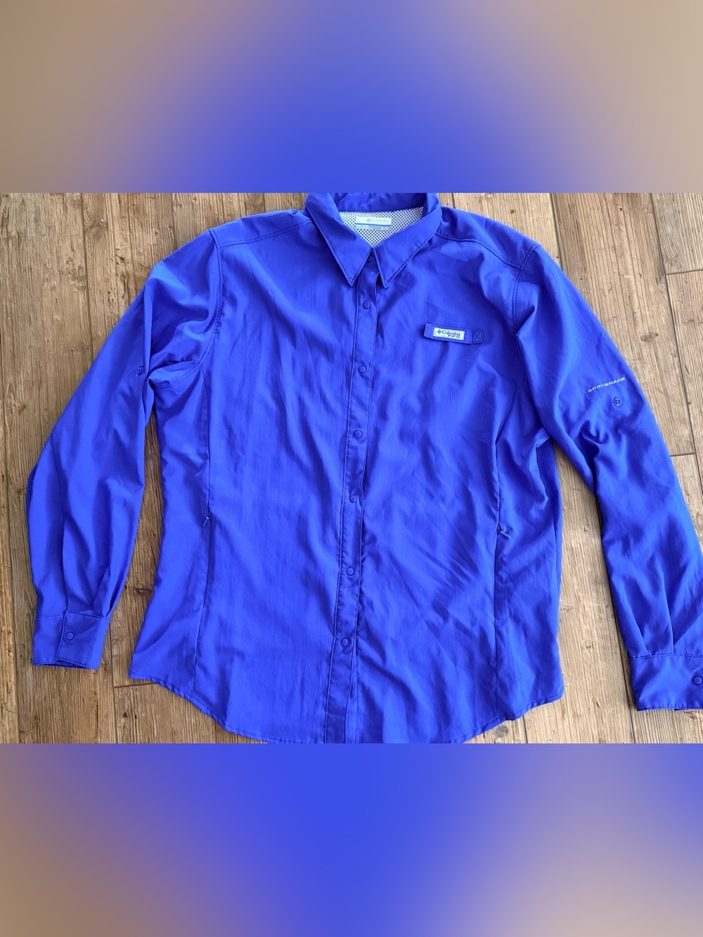 Columbia women’s Royal Blue Long-Sleeve Button-Down Shirt with pockets sz xl 16